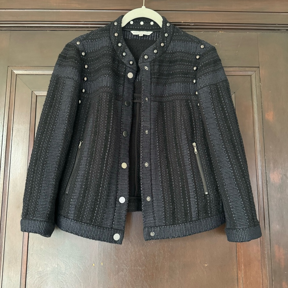 Rebecca Minkoff Navy/Black Studded Wool Mix Jacket